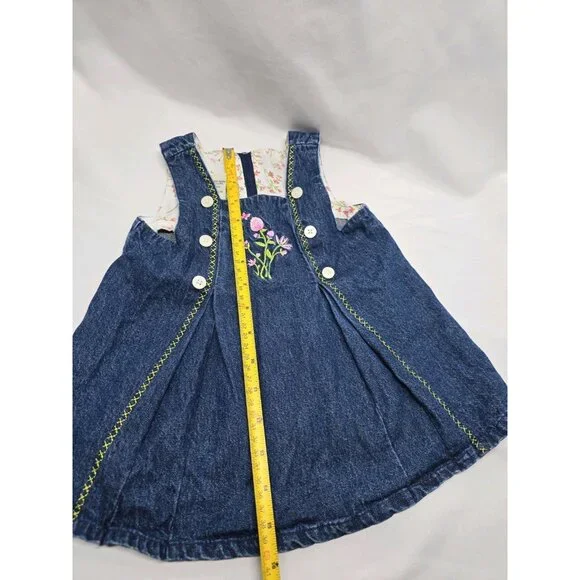 Vintage Faded Glory Denim Embroidered Flower Dress Size 12 Months - Picture 2 of 10